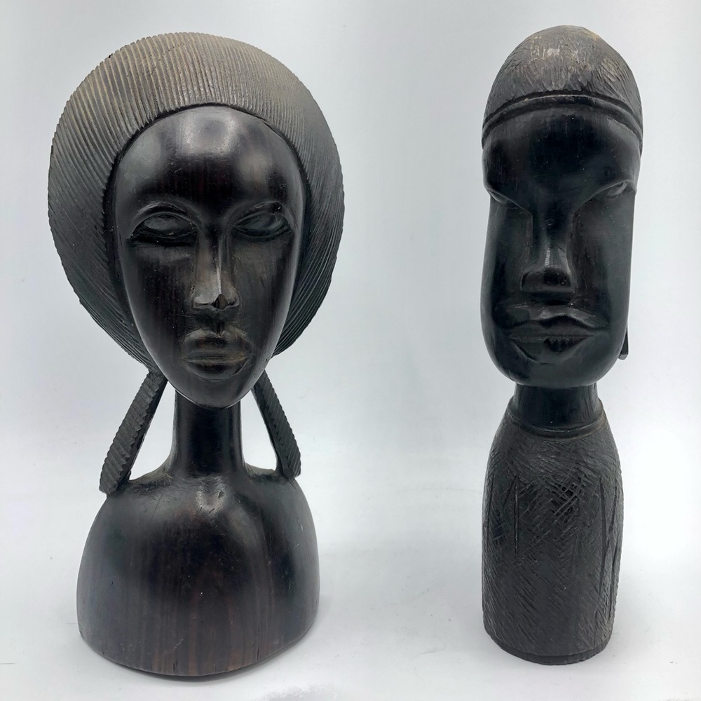 Lot 2 Spirit Figure 8.5" Carved Wood Tribal Art Africa Figurines Spiritual 1970s